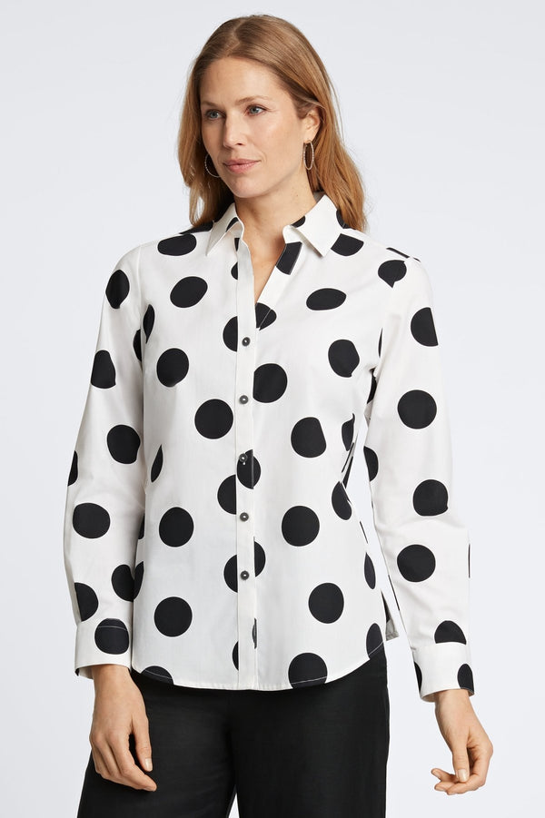 foxcroft Mary Black & White Dot Long Sleeve Shirt