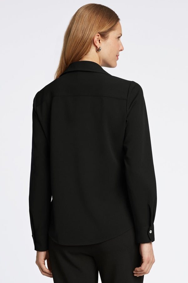 Foxcroft Mary Knit Crepe Long Sleeve Shirt