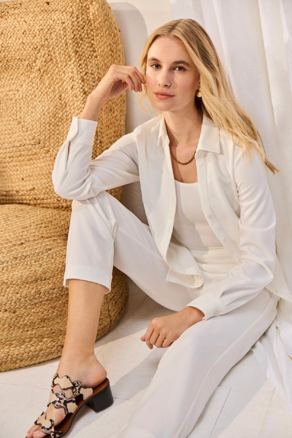 Foxcroft Mary Knit Crepe Long Sleeve Shirt