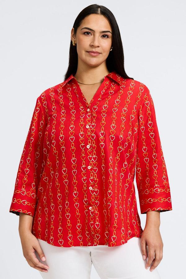 Foxcroft Mary Plus Love Chain 3/4 Sleeve Shirt