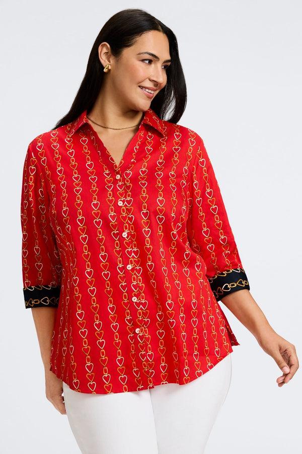 foxcroft Mary Plus Love Chain 3/4 Sleeve Shirt