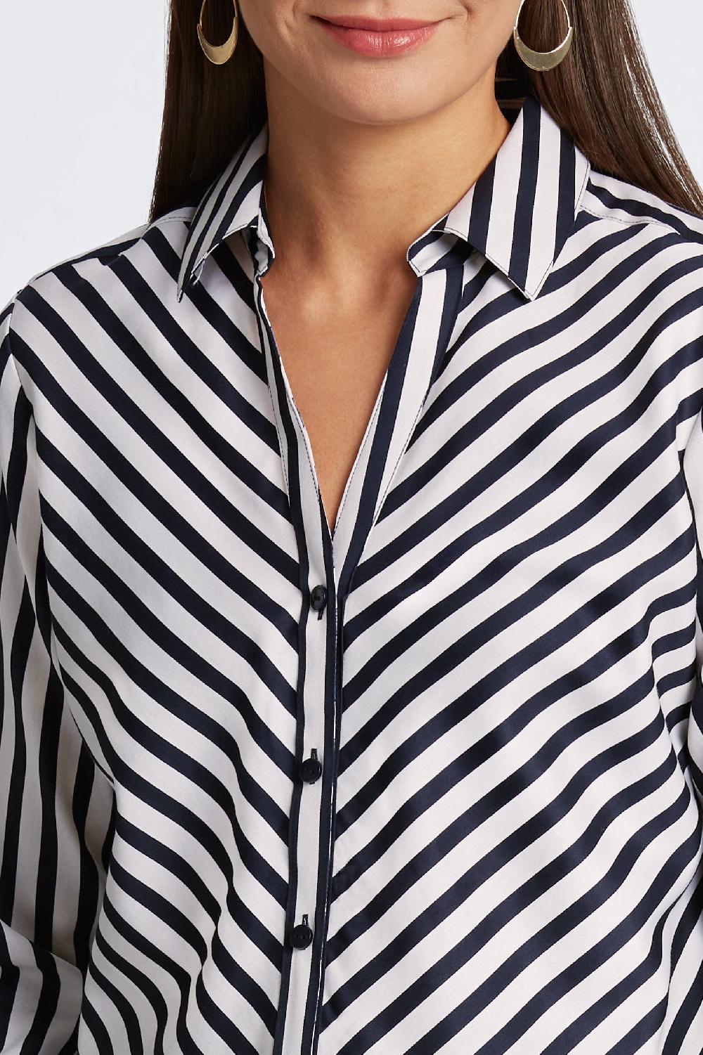 Foxcroft Mary Stripe & Gingham Long Sleeve Shirt
