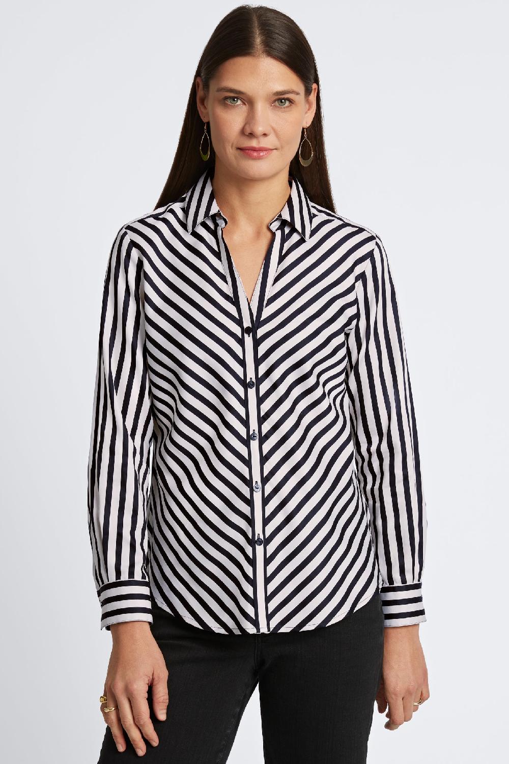 foxcroft Mary Stripe & Gingham Long Sleeve Shirt