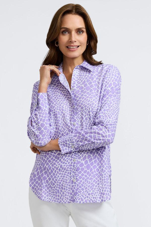 Foxcroft Meghan Linen Giraffe Long Sleeve Shirt