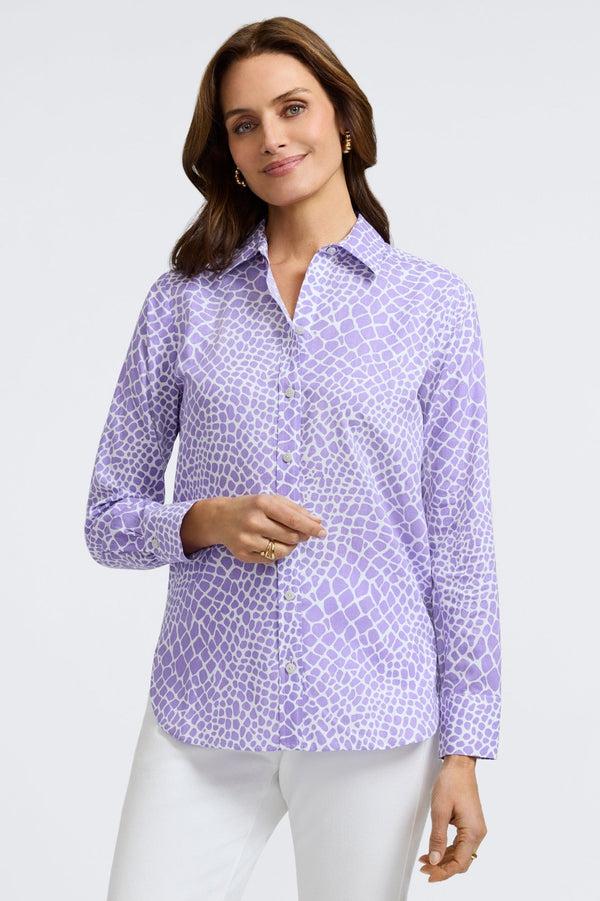 foxcroft Meghan Linen Giraffe Long Sleeve Shirt