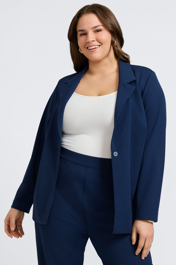 foxcroft Morgan Plus Knit Crepe Long Sleeve Blazer