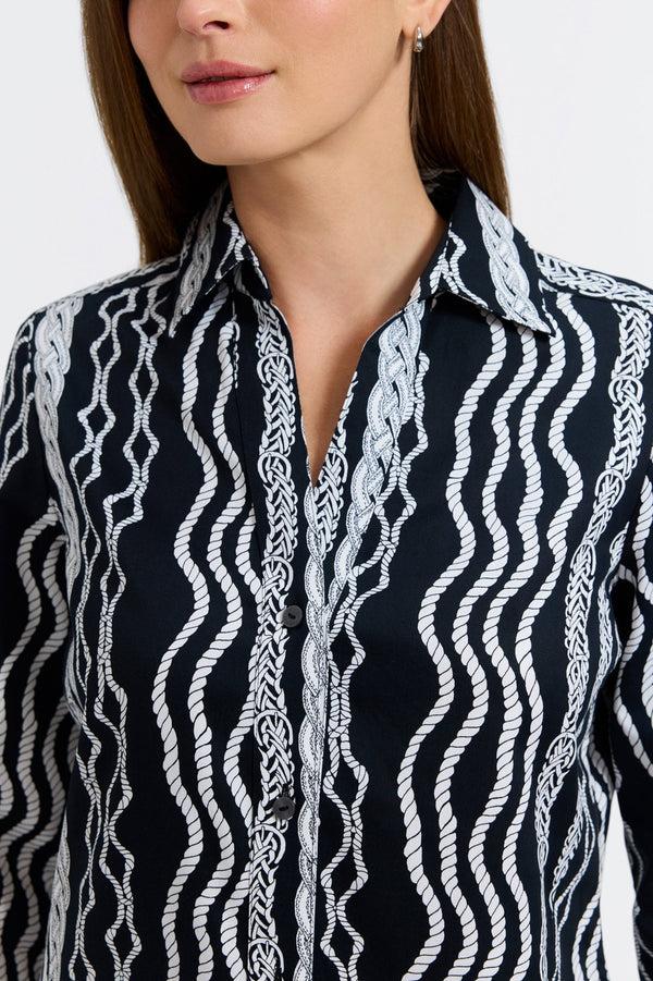 Foxcroft Paityn Braided Belts 3/4 Sleeve Shirt