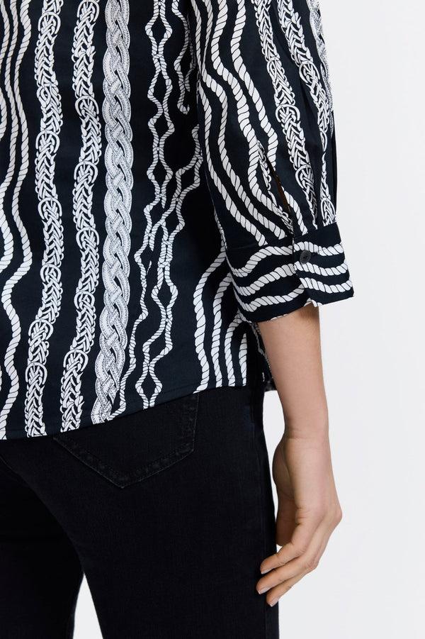 Foxcroft Paityn Braided Belts 3/4 Sleeve Shirt