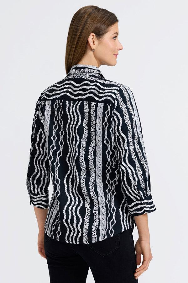 Foxcroft Paityn Braided Belts 3/4 Sleeve Shirt