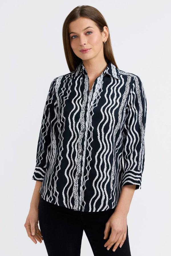 foxcroft Paityn Braided Belts 3/4 Sleeve Shirt