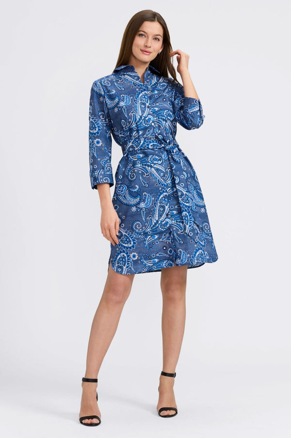 Foxcroft Rocca Denim Paisley 3/4 Sleeve Dress