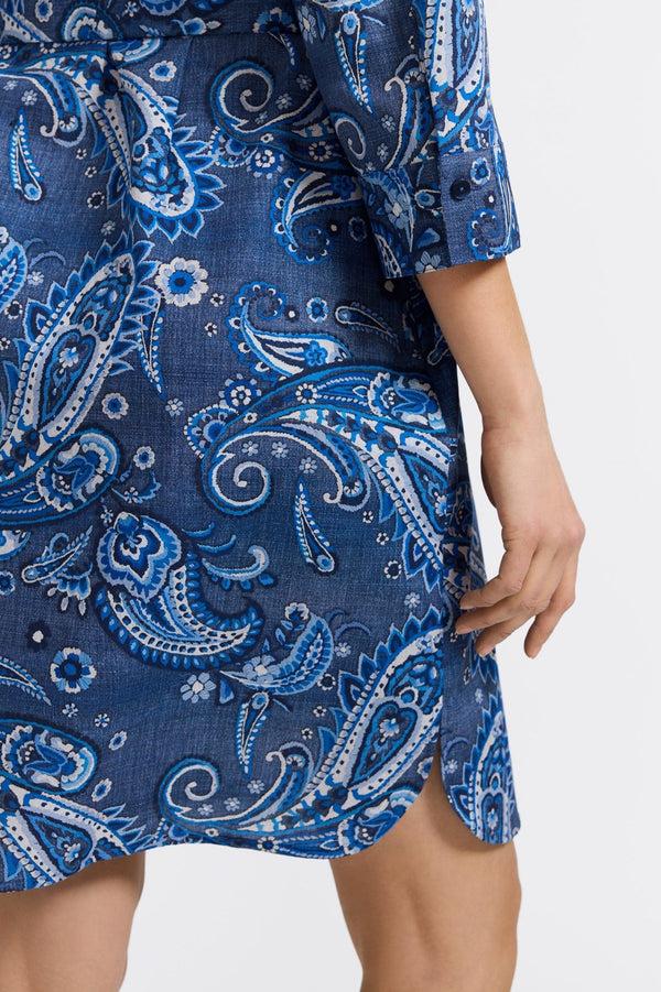 Foxcroft Rocca Denim Paisley 3/4 Sleeve Dress