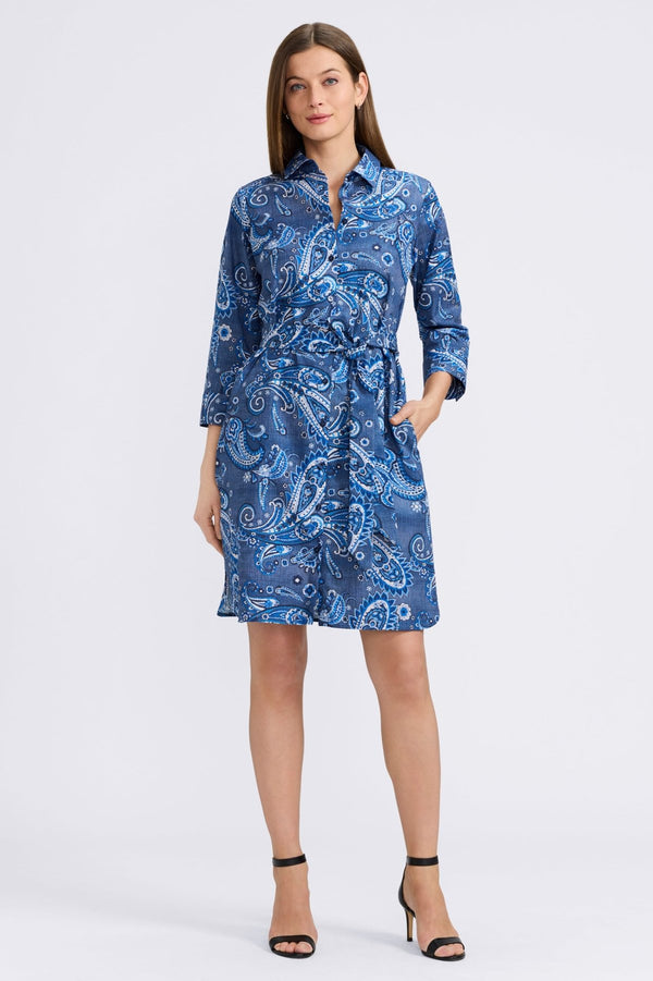 foxcroft Rocca Denim Paisley 3/4 Sleeve Dress