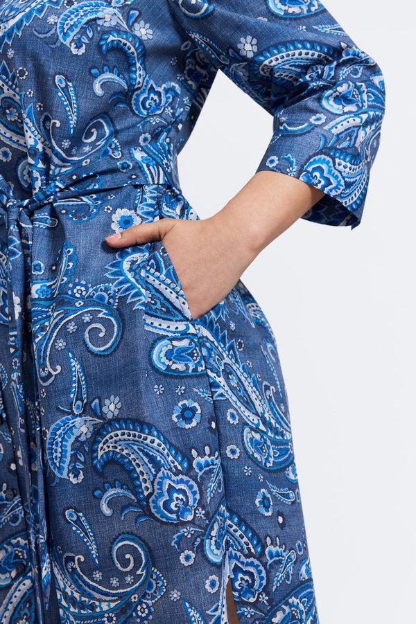 Foxcroft Rocca Plus Denim Paisley 3/4 Sleeve Dress