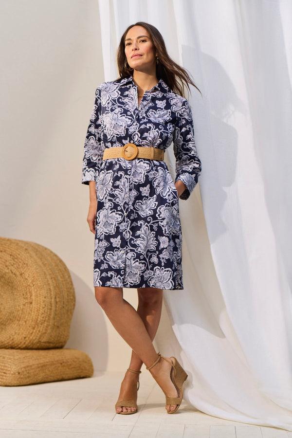 Foxcroft Rocca Woodblock Floral 3/4 Sleeve Dress