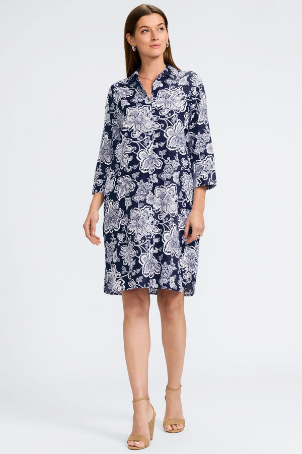 Foxcroft Rocca Woodblock Floral 3/4 Sleeve Dress