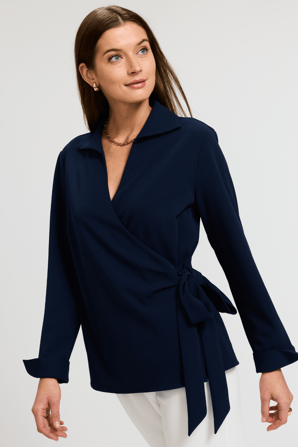 foxcroft Rosie Knit Crepe Wrap Long Sleeve Shirt