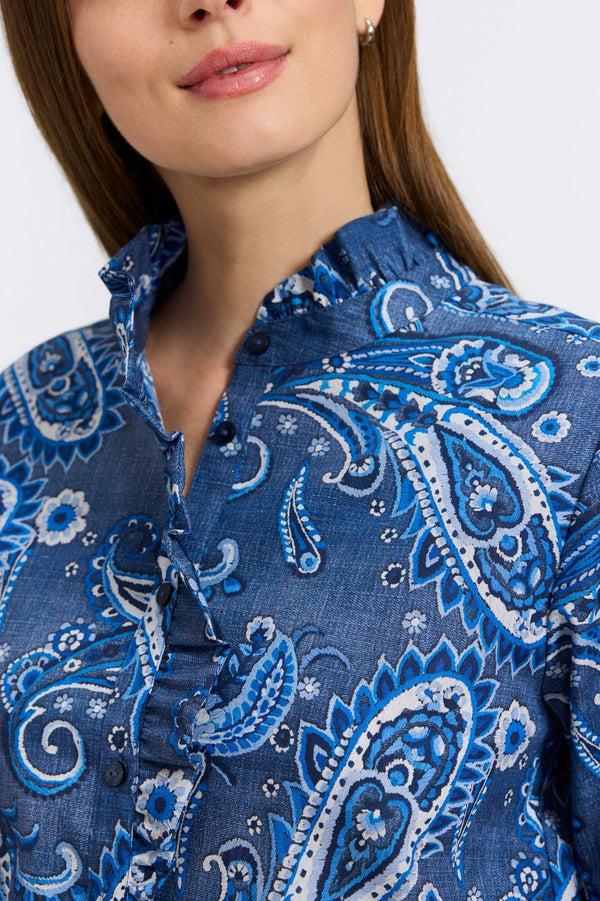 Foxcroft Sadie Denim Paisley Long Sleeve Shirt