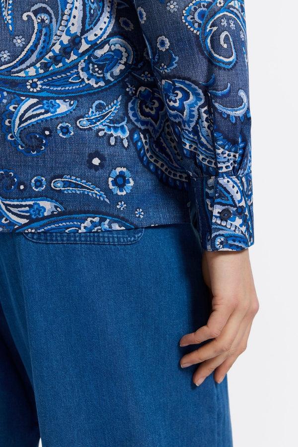 Foxcroft Sadie Denim Paisley Long Sleeve Shirt