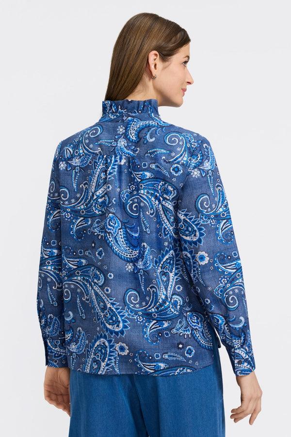 Foxcroft Sadie Denim Paisley Long Sleeve Shirt