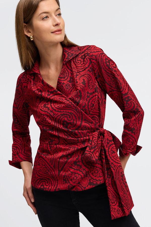 Foxcroft Salina Paisley Jacquard Long Sleeve Shirt