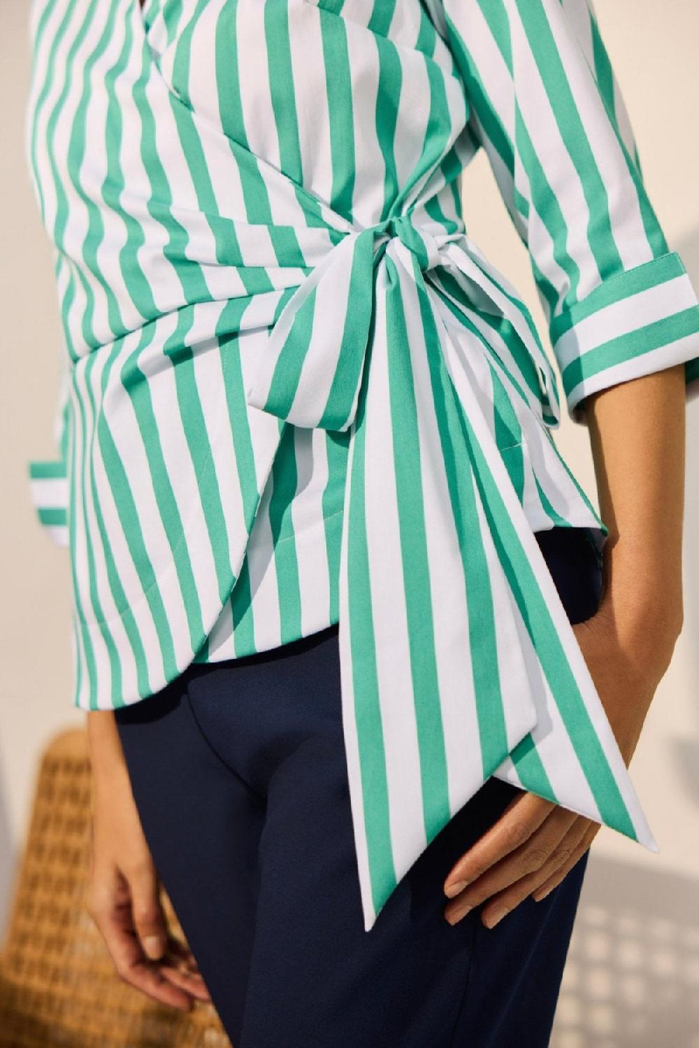 Foxcroft Salina Springtime Stripe 3/4 Sleeve Shirt