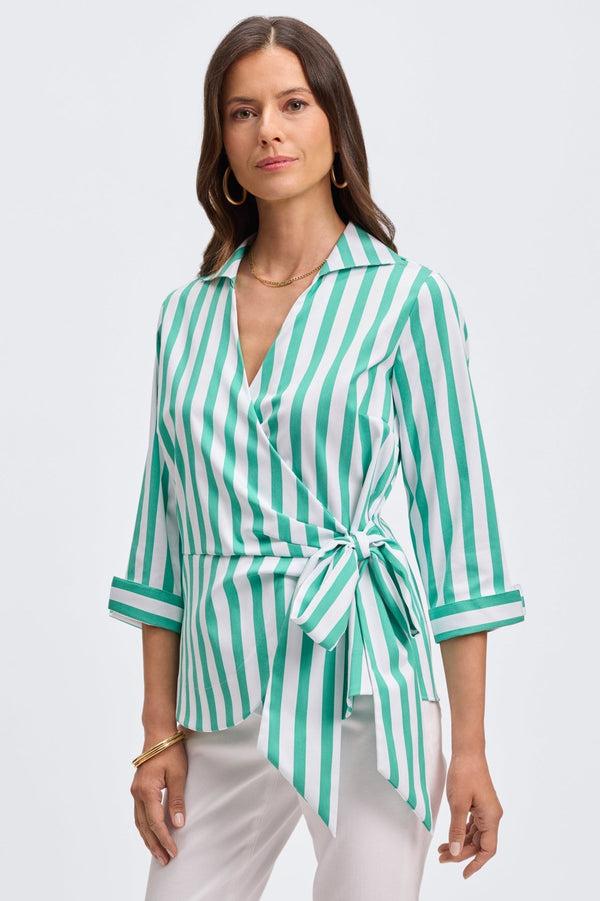 Foxcroft Salina Springtime Stripe 3/4 Sleeve Shirt