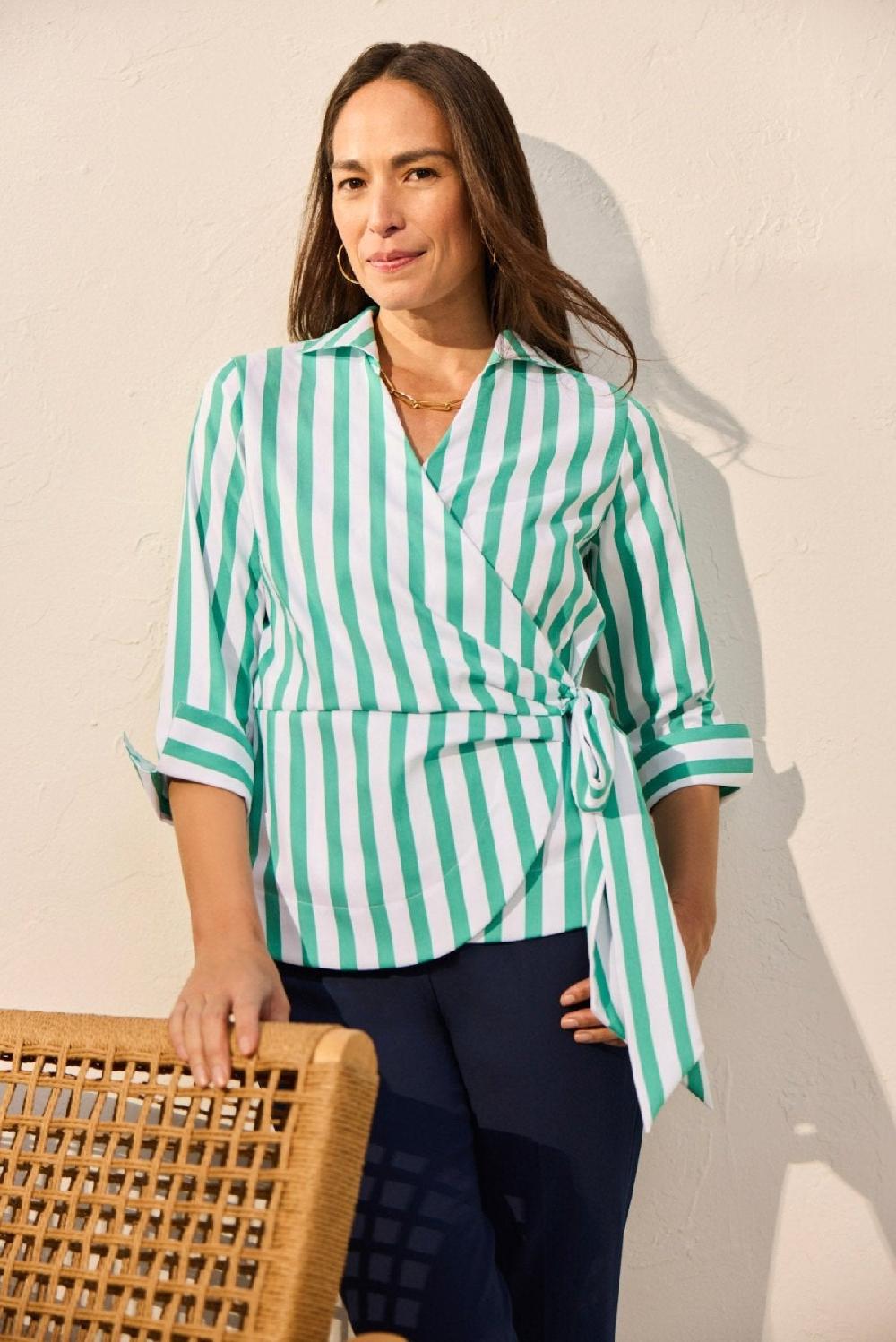 foxcroft Salina Springtime Stripe 3/4 Sleeve Shirt