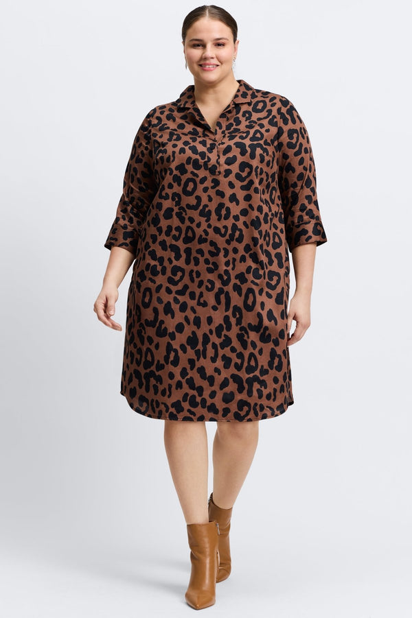 foxcroft Sloane Plus Cheetah 3/4 Sleeve Dress