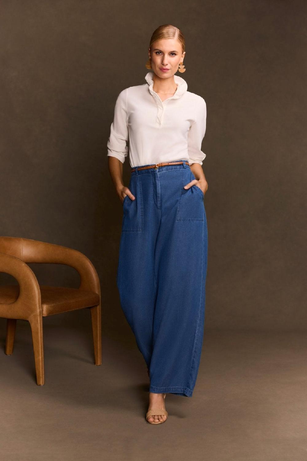 Foxcroft Tammy Knit Crepe 3/4 Sleeve Popover Shirt