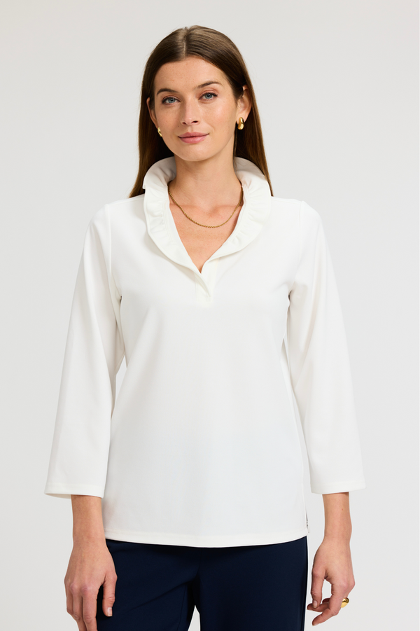 Foxcroft Tammy Knit Crepe 3/4 Sleeve Popover Shirt