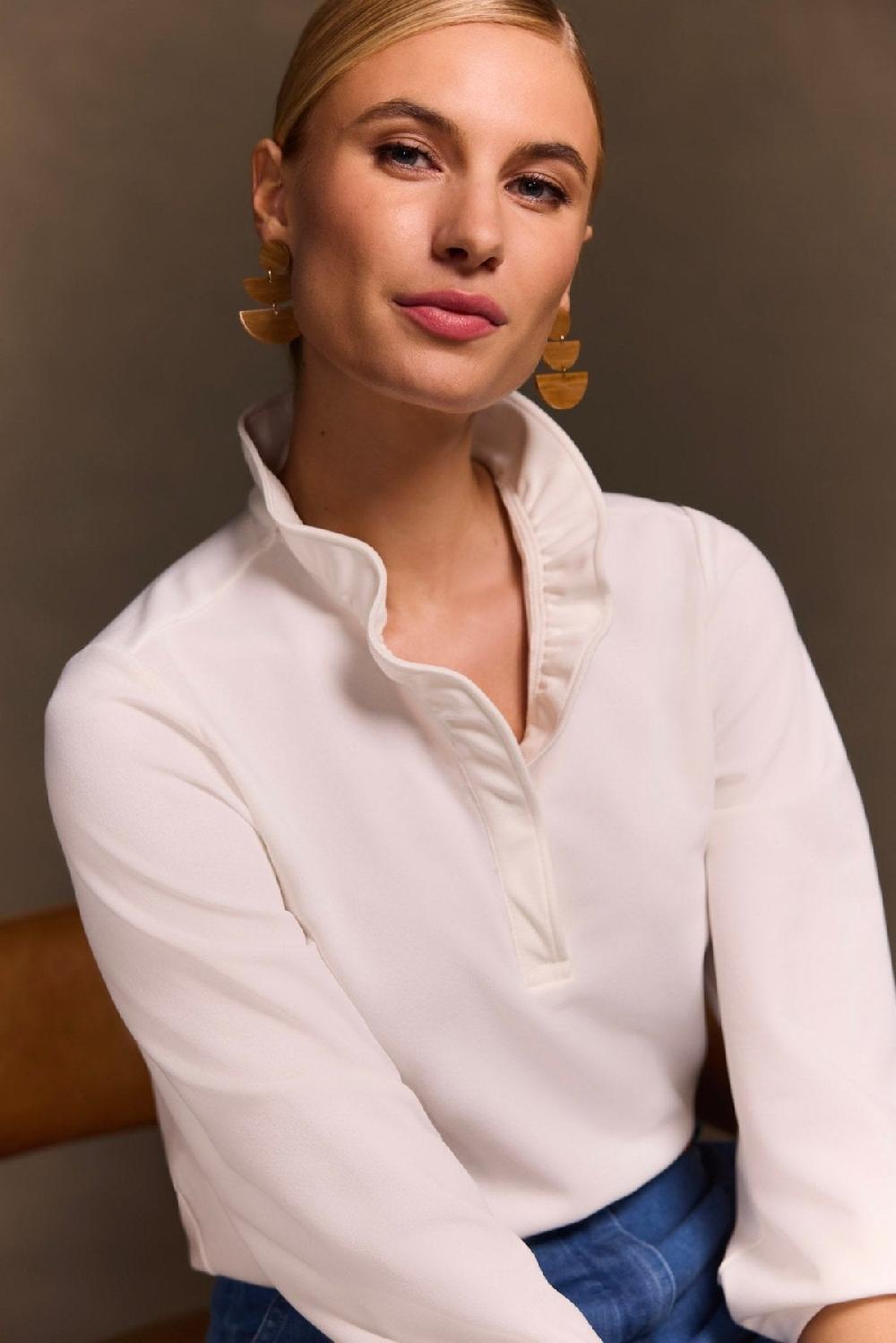 foxcroft Tammy Knit Crepe 3/4 Sleeve Popover Shirt