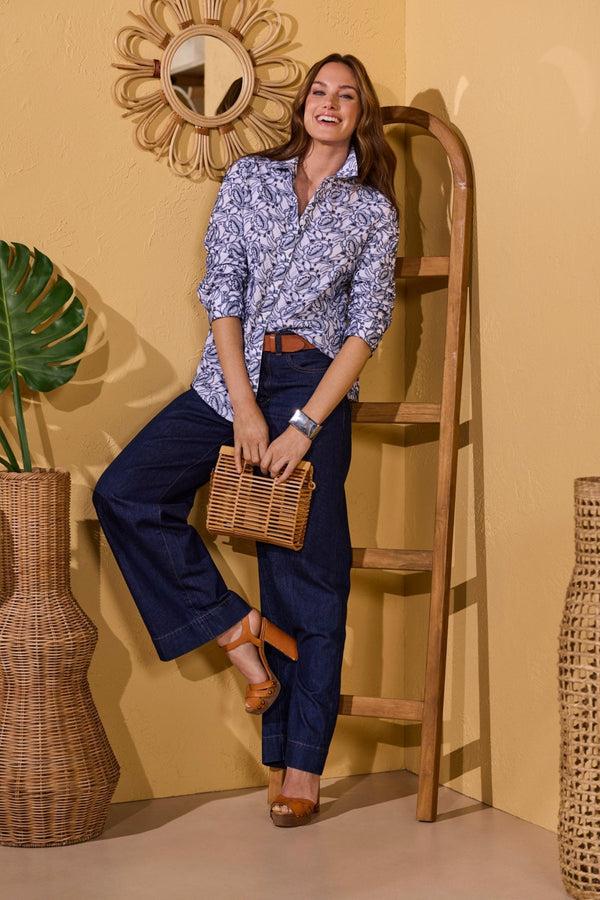 Foxcroft Zoey Allover Eyelet 3/4 Sleeve Shirt