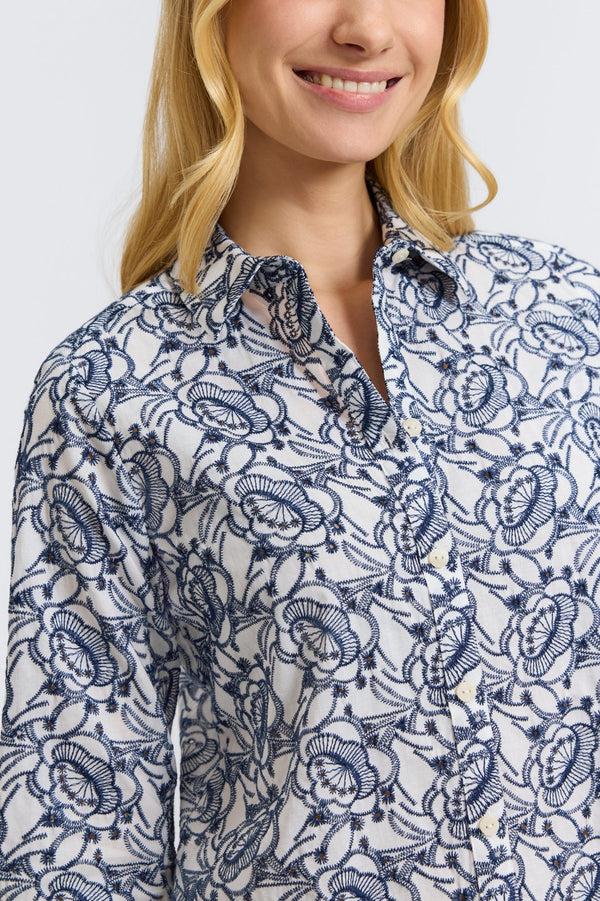 Foxcroft Zoey Allover Eyelet 3/4 Sleeve Shirt