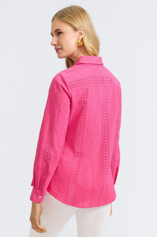 Foxcroft Zoey Cotton Eyelet Long Sleeve Shirt