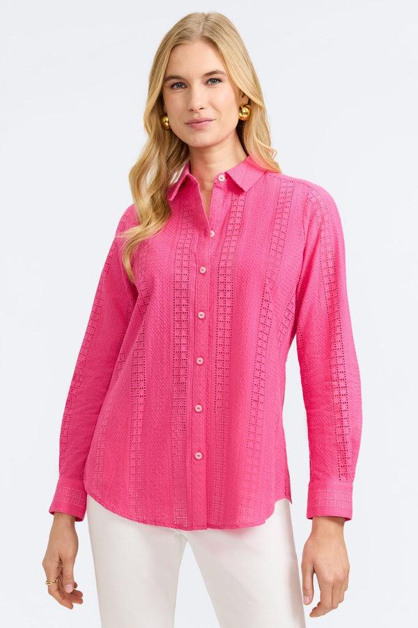 foxcroft Zoey Cotton Eyelet Long Sleeve Shirt