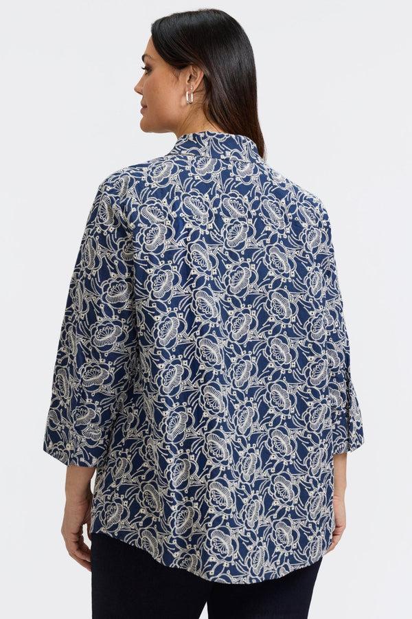 Foxcroft Zoey Plus Allover Eyelet 3/4 Sleeve Shirt