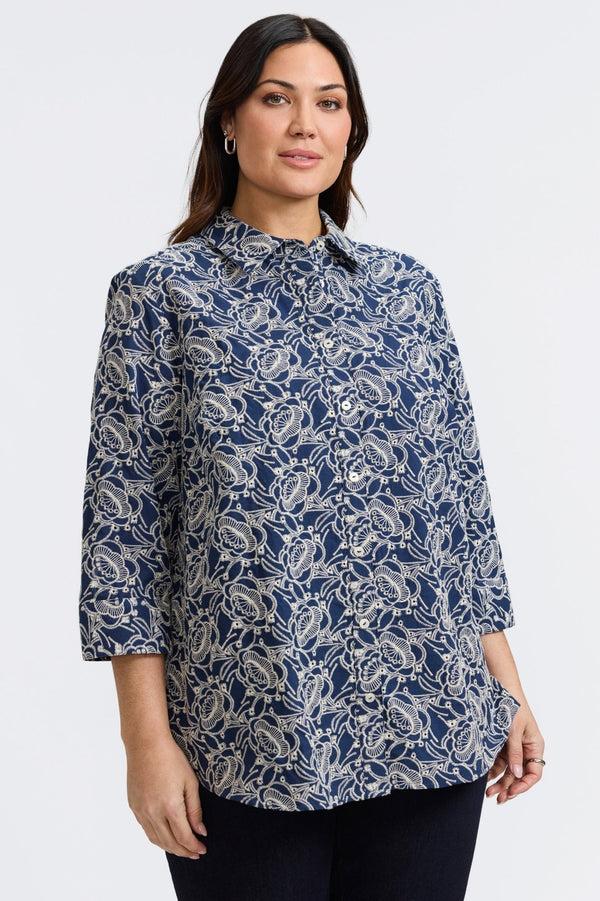 foxcroft Zoey Plus Allover Eyelet 3/4 Sleeve Shirt