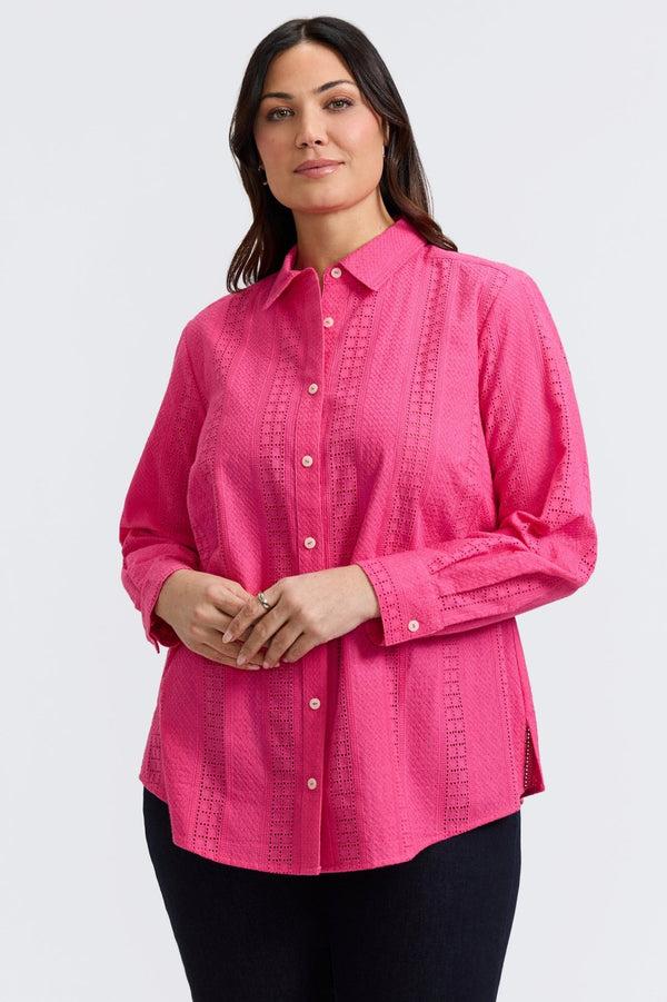 Foxcroft Zoey Plus Cotton Eyelet Long Sleeve Shirt