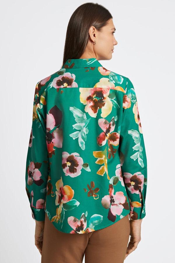 Foxcroft Zoey Watercolor Floral Long Sleeve Shirt