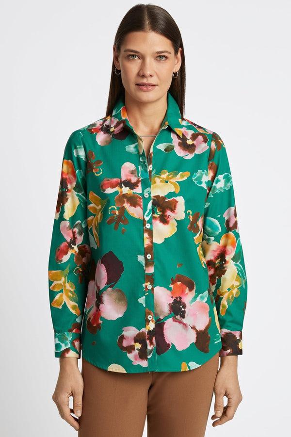 foxcroft Zoey Watercolor Floral Long Sleeve Shirt