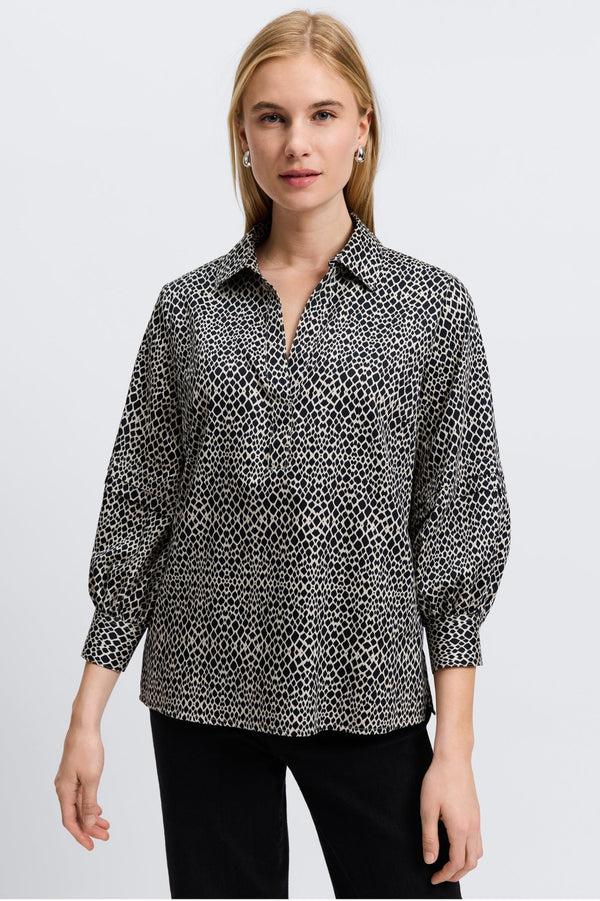 foxcroft Frankie Abstract Snakeskin 3/4 Sleeve Popover Shirt
