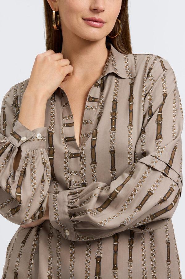 Foxcroft Frankie Chain Stripe Long Sleeve Popover Shirt