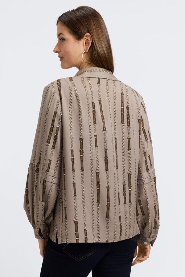 Foxcroft Frankie Chain Stripe Long Sleeve Popover Shirt