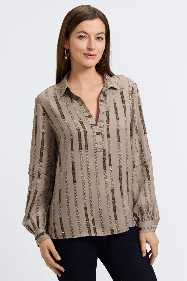 foxcroft Frankie Chain Stripe Long Sleeve Popover Shirt