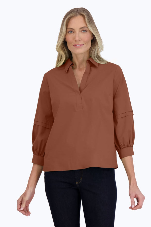 Foxcroft Frankie No Iron Stretch 3/4 Sleeve Popover Shirt