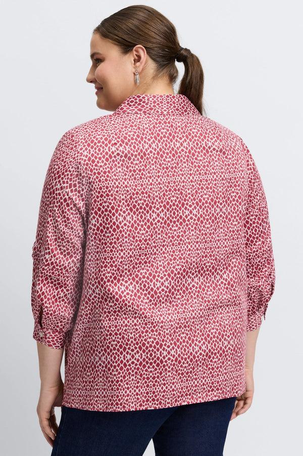 Foxcroft Frankie Plus Abstract Snakeskin 3/4 Sleeve Popover Shirt