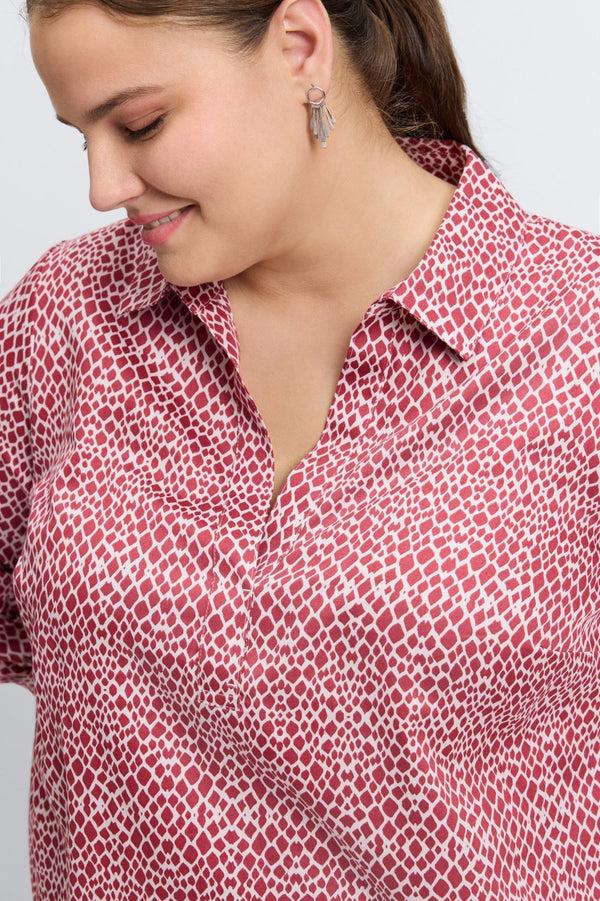 Foxcroft Frankie Plus Abstract Snakeskin 3/4 Sleeve Popover Shirt