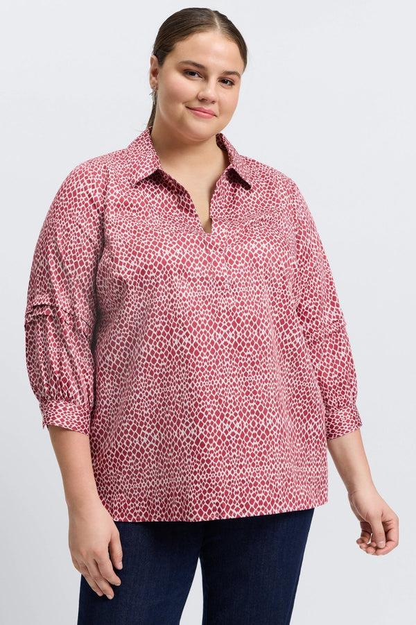 foxcroft Frankie Plus Abstract Snakeskin 3/4 Sleeve Popover Shirt