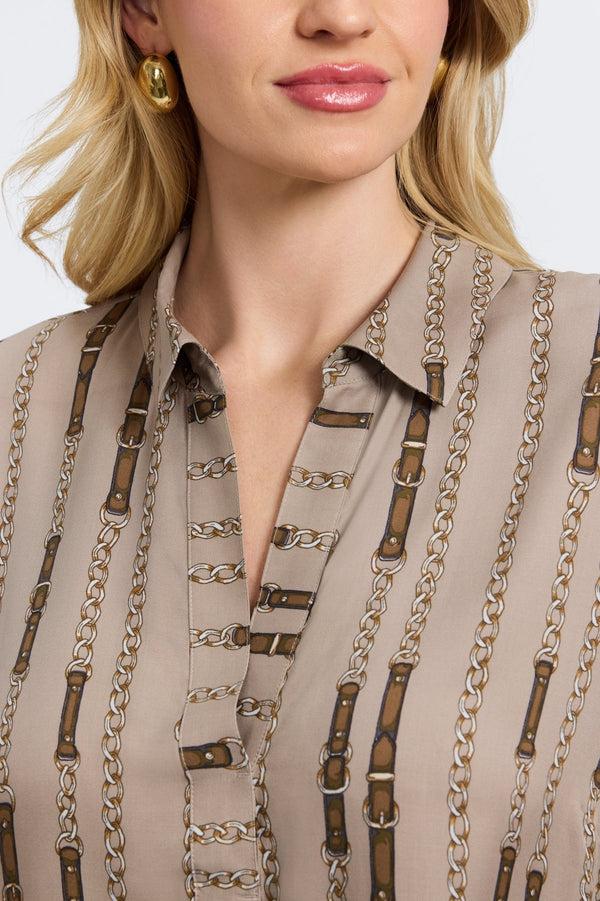 Foxcroft Frankie Plus Chain Stripe Long Sleeve Popover Shirt